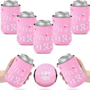 24 Count Baby Girl Shower Decorations It's a Girl Baby Shower Party Can Cooler Sleeves Pink Neoprene Beverage Sleeves for Sprinkle Decorations Gender Reveal Party Favors