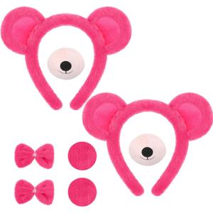 8 Pcs Halloween Bear Costume for Adult Bear Ears Headband Tail Nose Animal Accessory for Carnival Cosplay (Rose Red)