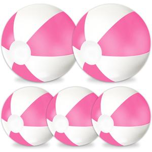 Whaline 5Pcs Inflatable Beach Ball 24 & 16 Inch Round Pool PVC Balls Cute Game Toys (Pink)