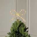 JARTEEK Christmas Tree Topper, 11” Bow Tree Topper with 20 LED Lighted for Christmas Tree Decoration Indoor Xmas Decorations, Holiday Party Indoor Decor (Silver)