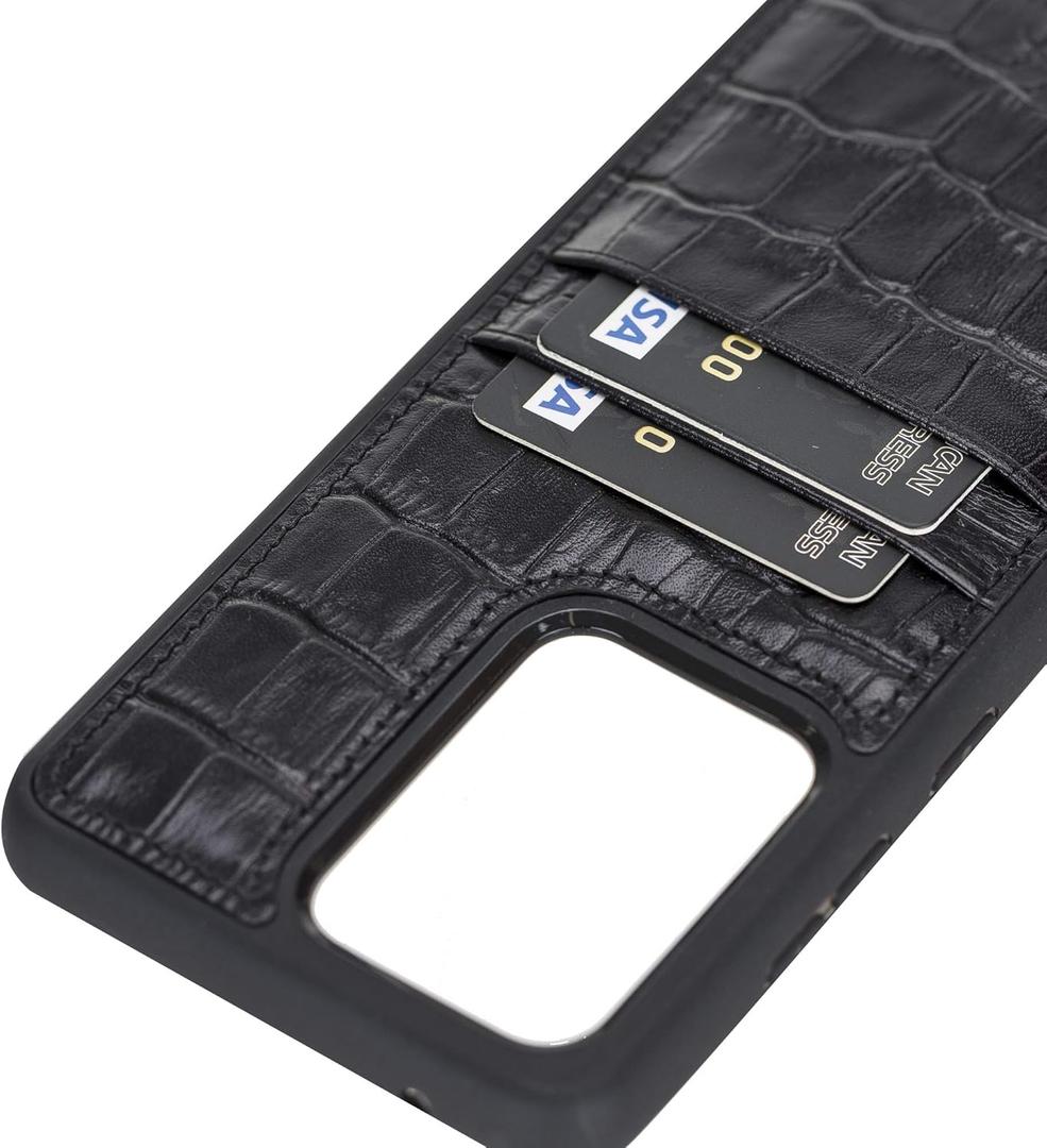 Venito Capri Snap On Leather Wallet Case Compatible with Samsung Galaxy S20 Ultra - Extra Secure with Padded Back Cover & RFID Protection (Black Crocodile)