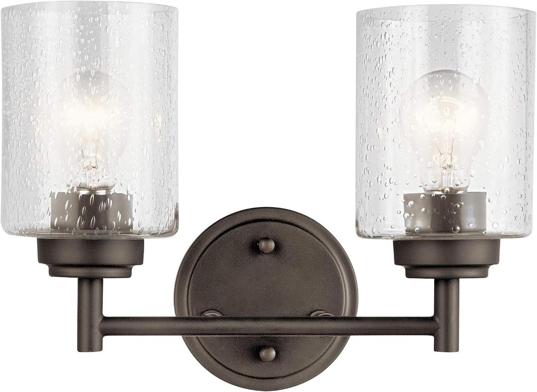 KICHLER Winslow 12.75" 2 Light Vanity Light with Clear Seeded Glass in Olde Bronze