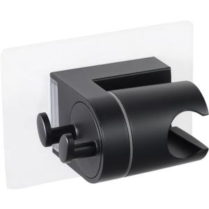 OFFO Shower Head Holder, Strong Adhesive Handheld Shower Head Holder with 2 Hanger Hooks, 60° Adjustable Waterproof Shower Head Holder Wall Mount for Bathroom, Matte Black