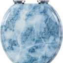 Angol Shiold Round Toilet Seat Molded Wood Toilet Seat with Quietly Close and Quick Release Hinges, Easy to Install also Easy to Clean (Round, Blue Marble)
