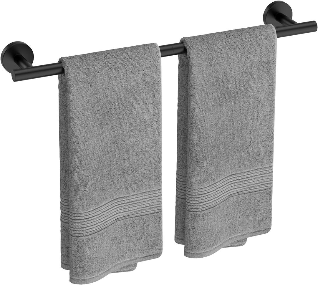 USHOWER Matte Black Towel Bar, 24-Inch Towel Rack for Bathroom Wall Mounted, Thicken SUS304 Stainless Steel Towel Rod Modern Home Decor (Total Length 26-Inch)