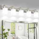 Brushed Nickel Bathroom Light Fixtures, Modern Vanity Lights with White Glass Lamp Shade, Bathroom Lighting Fixtures Over Mirror, Restroom Vanity Lighting Fixture, 5-Light 36 Inch