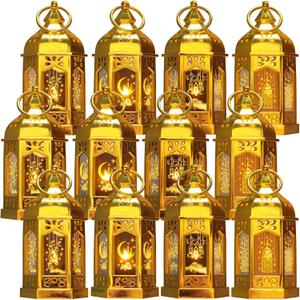 Venforze 12pcs Gold Ramadan Lantern Lights, Ramadan Decorations, Mini EID Mubarak Candle LanternsRamadan Decorations for Home, Table, wall