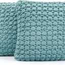 Throw Pillow Covers 18x18 Set of 2 Velvet Square Pillowcase Soft Skin-Friendly Thickened Decorative Farmhouse Cushion Covers Soft Bubble Texture for Couch Bedroom Living Room,Blue Green