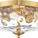 Darkaway Ceiling Light Fixtures Flush Mount Indoor Outdoor Ceiling Light with Water Ripple Glass Shade for Hallway Kitchen Bedroom Porch Living Room Gold Finish