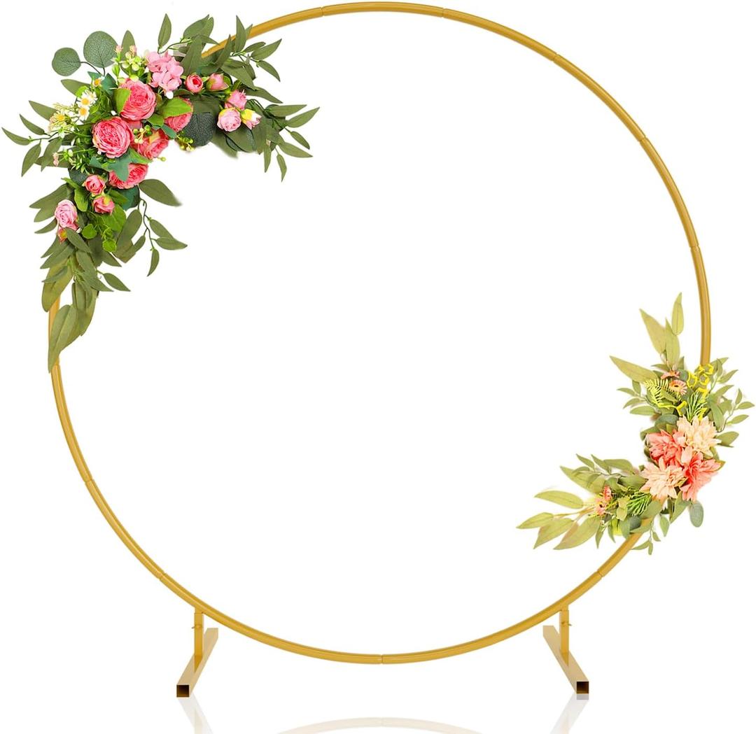 7.2ft Round Backdrop Stand, Stable Balloon Arch Stand, Metal Wedding Arch Backdrop Stand Circle Backdrop Stand Frame for Wedding, Birthday Party, Baby Shower Decoration (Gold) (7.2Ft Gold)