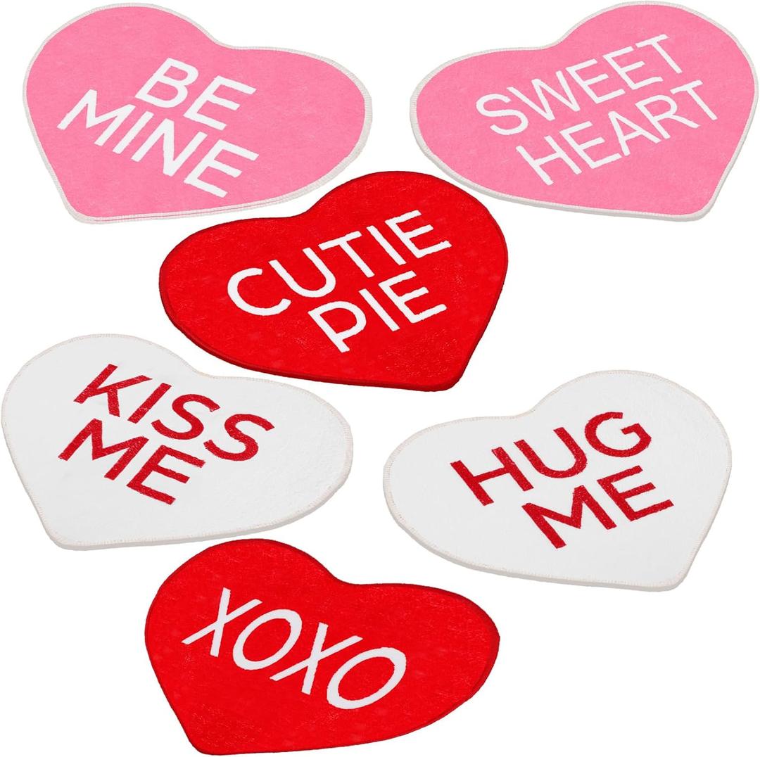 6 Pcs Valentine's Day Heart Rug Valentines Day Bathroom Decor Non Slip Heart Shaped Bath Rugs Red Pink White Mat Doormat for Bathroom Kitchen Living Room Home