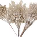 Alupssuc 24 Pcs 3 Styles Glitter Christmas Tree Picks and Holly Berry Stems Christmas Decorations Set, Poinsettia Flowers Artificial for Xmas Tree Ornaments or Party Wreath Fireplace, Champagne Gold