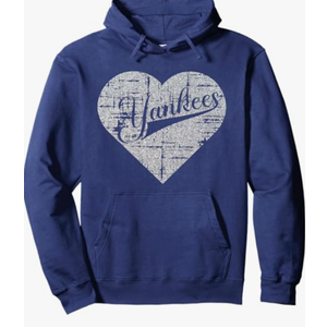 Vintage Heart Yankees I Love Yankees First Name Personalized Pullover Hoodie, Blue, Small