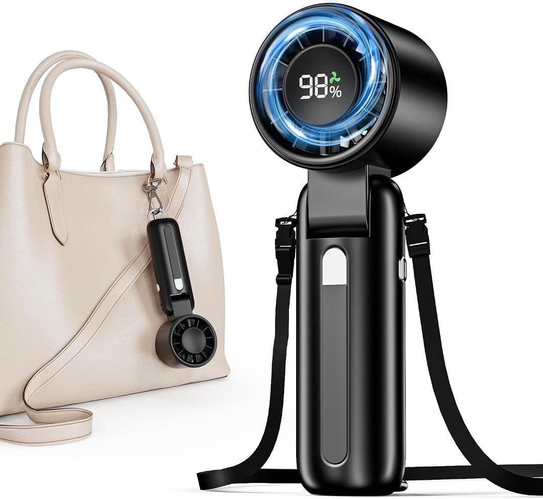 Handheld Turbo Fan, 100-Speed Portable Mini Fan with 12800 RPM Strong Airflow, Foldable 4-in-1 Personal Fan for Travel, Camping, Beach & Office, USB-C Rechargeable, Lightweight & Quiet (Black)