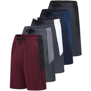 Real Essentials Men’s 5 Pack: 9" Dry-Fit Shorts – Athletic Gym, Workout, Basketball, Running, Casual Lounge Active Pockets, S