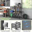 keomaisyto Garden Tool Organizer with Heavy Duty Wheels for Garage - with 2 Baskets, Large Yard Tool Organizer and Storage Holder, Utility Garden Tool Rack for/Shed/Garage/Yard/Basement/Lawn