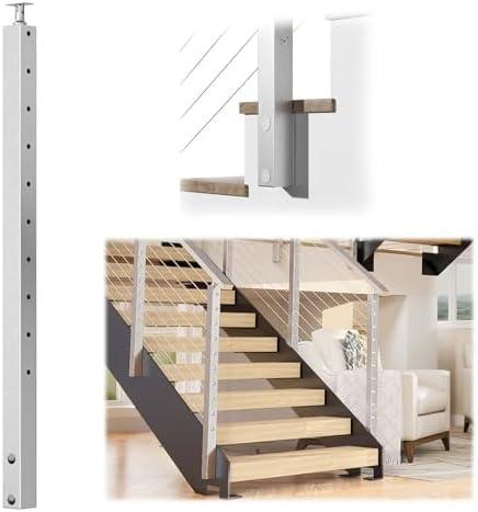 Muzata Side Mount Stair Cable Railing Post 36 Inch for 25-35 Degrees Stair 36"x2"x2" Patent Design for Both Left&Right Side Brushed Cable Railing System Kit Indoor Outdoor PF01 LB4S