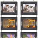 DLQuarts 5x7 Hanging Picture Frames Collage Wall Decor, 3-Opening Photo Frames Set, 3.5x5 with Mat or 5x7 Without Mat, Rustic Solid Wood Photo Frame Pack of 2, Weathered Black