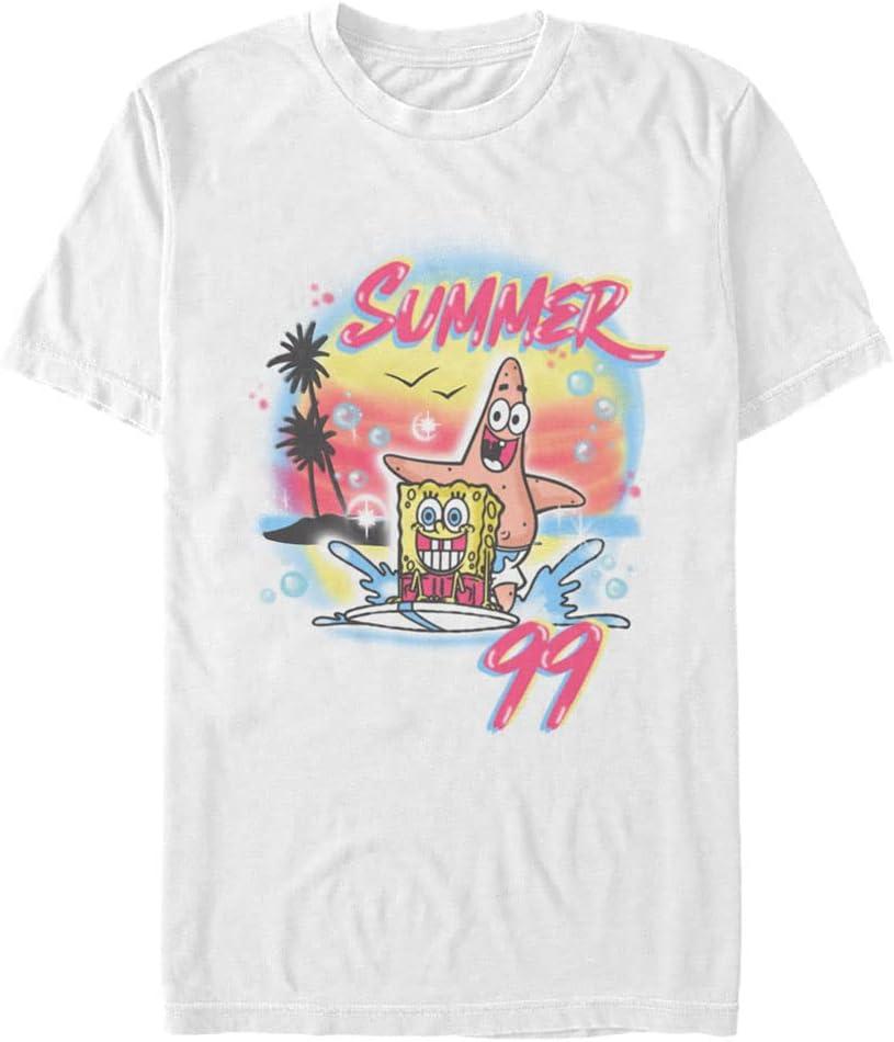 Nickelodeon Big & Tall Squarepants Airbrushed Spongebob Men's Tops Short Sleeve Tee Shirt (White), 3XL