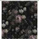 Black Floral Shower Curtain Retro Flower Blossoms Rustic Rose Watercolor Peony Vintage Boho Gothic Spring Plant Leaves Fabric Bathroom Decor Set with Hooks(70" WX70 H)