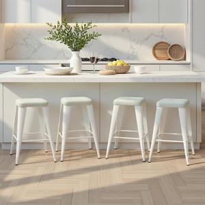 Bar Stools Set of 4, 26" Counter Height Bar Stools Backless, Upholstered Bar Stools with Metal Legs for Kitchen Island, Study Room, Cafe, White
