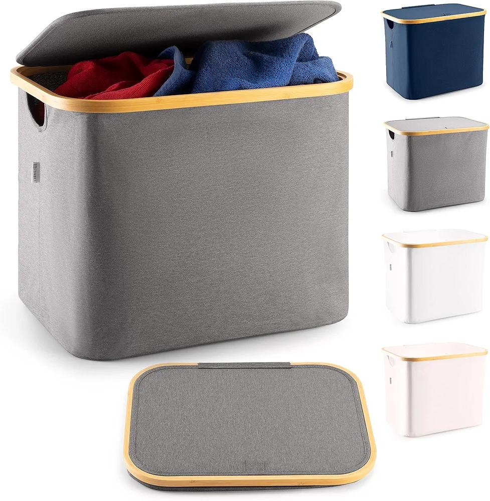 Lonbet - Storage Box With Lid - 50 L - All In One Wardrobe Storage Organiser - Storage Basket for Organising - Versatile Use: Laundry Basket and Clothes Toys Bathroom Organiser Grey