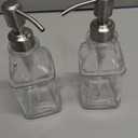 mDesign Glass Refillable Foaming Hand Soap Dispenser Modern Square Pump Bottle for Bathroom Vanity or Kitchen Sink, Countertops - Casi Collection - 2 Pack - Blue/Brushed, Clear/Brushed