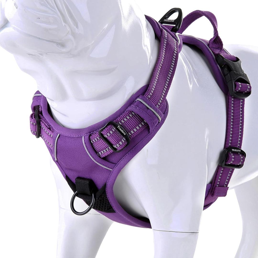 Truelove No Pull Dog Harness with Easy Control Handle and 2 Leash Attachments,Reflective Adjustable Pet Vest (Large (Pack of 1), Purple)