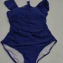 B2prity Womens One Piece Swimsuit Retro Square Neck Tummy Control Bathing Suits Ruched Modest Full Coverage Swimwear, M