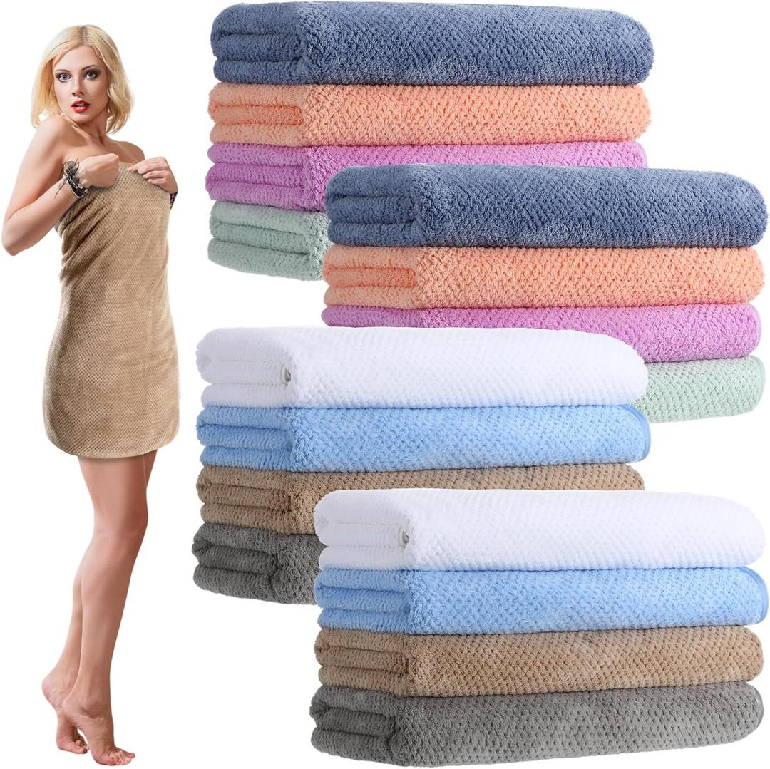16 Pack Microfiber Bath Towels Bulk 27'' x 60'' Oversized Size Bath Towel Highly Absorbent Extra Large Soft Drying for Shower Beach Winter Salon Sport Gym Party (Lattice,Pastel)