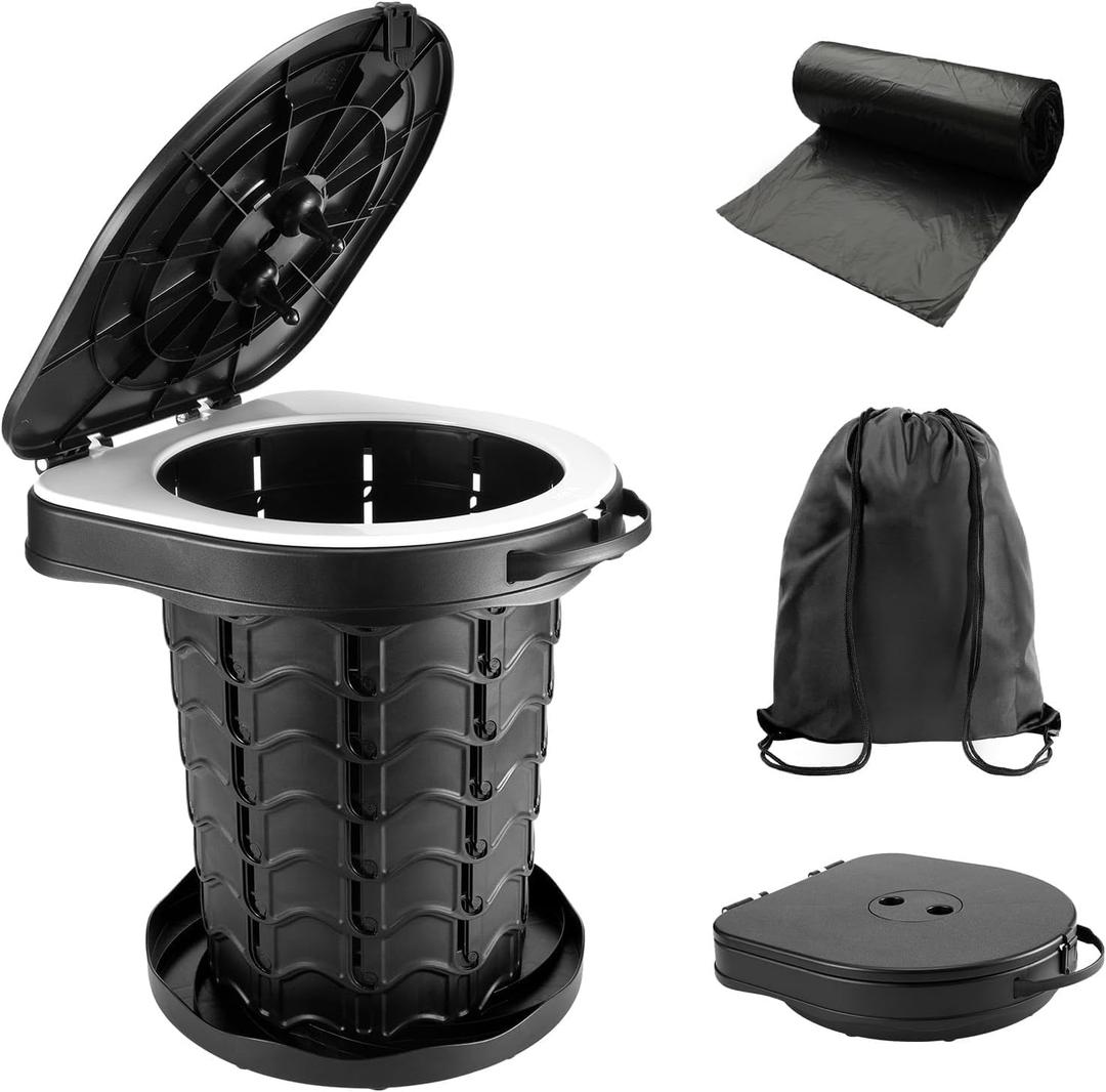 imodomio Retractable Portable Toilet Camping Toilet - Adjustable Height Camp Toilet Portable Potty for Camping, Car, Travel, Boat, Beach, Tent and Emergency Use (Black)