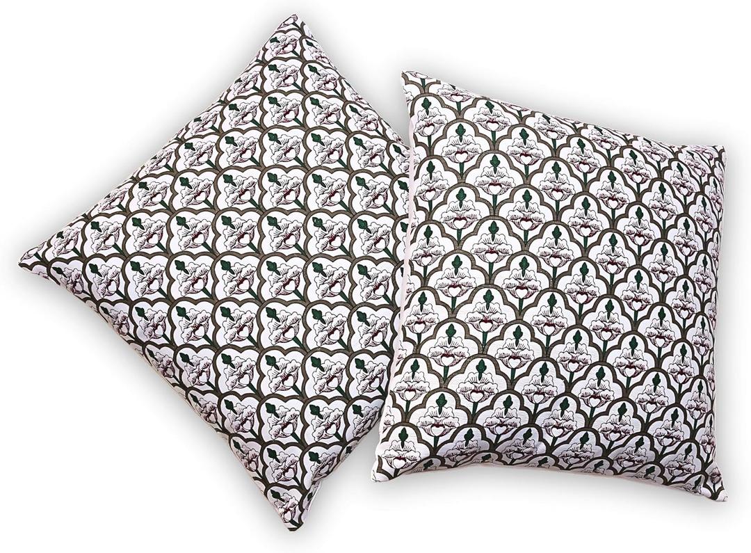 100% Cotton Home Furnishings, Cushion Throw Pillow Cover 16X16 Inch Grey Lining White Flower Set of 2 Cushion Covers for Living Room, Bed, Sofa, Couch I Decorative Cushion Covers with Improved Zippers