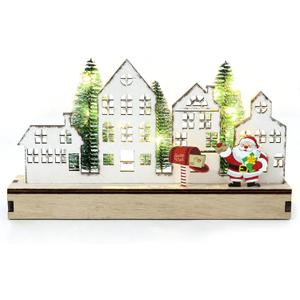 DIYASY Christmas Tabletop LED Lighted Decorations, Wooden Table Centerpiece Decor Rustic Farmhouse Signs Xmas Tree Dcor Winter Holiday Block Holiday Indoor Outdoor Room Party