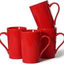 Smilatte 12 oz Coffee Mugs for Office Party, M099 Novelty Marble Ceramic Tea Cups for Women Men, Set of 4,Christmas Red