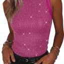 CHICME Women's Studded Sleeveless Knit Tank Top Slim Fit Ribbed Top Y2K Party Going Out Tops, Large