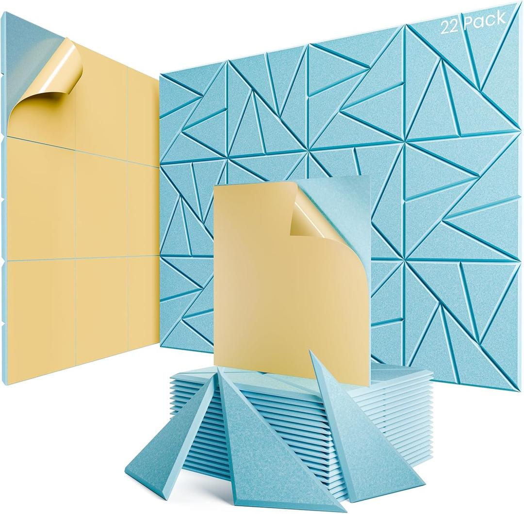 22 Pack Acoustic Panels with SelfAdhesive, 12"X 12"X 0.4"Sound Proof Foam Panels, Sound Panels High Density, Soundproof Wall Panels for Home Studio Office Aqua Blue