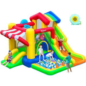 FBSPORT Inflatable Bounce House with Slide for Kids, Indoor and Outdoor Blow up Bouncy House Bouncer Castle with Ball Pit, Jumping Area, Climbing Wall, Ball Shooting, Ring Toss, Basketball Hoop, 81 inches x 120 inches x 126 inches
