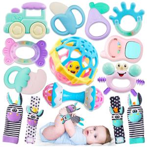Baby Toys 0-6 Months - Baby Rattles Teething Toys 3-6 Month Infant Toys 6-12 Months Teether Toy 3 4 5 6 Month Old Newborn Essentials Must Haves Wrist Socks Toddler Stocking Stuffers Christmas Gifts