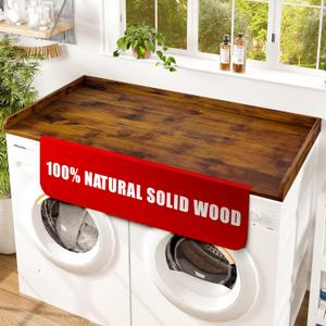 Avana (100% Natural Solid Wood Washer Dryer Countertop  Walnut Pine Laundry Countertop with Raised Edges, 54 x 27.5 Counter Top for Washer and Dryer, Laundry Room Organizer & Tabletop