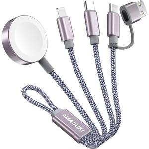 Travel Essentials,3 in 2 USB C Cable for Apple Watch Charger,iPhone Charger,Multi Charging Cable,Cruise Vacation Camping Essentials,Portable for iWatch Series 11-2/Ultra/SE & iPhone 17-12,Car,0.7FT