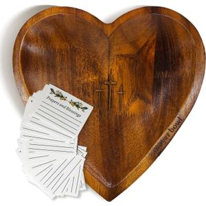 Wooden Prayer Bowl with 24 Cards - Heart Shaped Prayer Bowl for Hopes & Gratitude - Handcrafted Christian Gifts for Women, Mothers, Friends - Faith-Based Home Decor for Prayer Corner (vintage color)