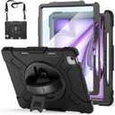 Case for iPad Air 13 Inch M4/M3/M2 (2026/2025/2024): Silicone Shockproof Case with Screen Protector - Stand - Handle - Shoulder Strap - Pen Holder- Black