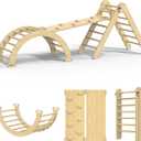Pikler Triangle Set, 7 in 1 Foldable Climbing Toys Set for Kids, Baby Jungle Gym with Ramp & Arch,Wooden Montessori Climbing Set Indoor for Toddler (Natural)