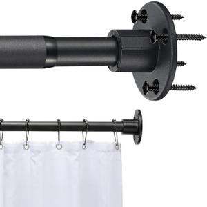 Black Shower Curtain Rod Drill In Wall 24in-33in, Adjustable Closet Rod for Hanging Clothes, Heavy Duty Shower Rods for Bathroom Screw In Wall, Permanent Wall Mounted