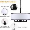 24" 6-Light Drum Chandelier, Modern Large Drum Pendant Light Fixtures with White Shade, Black Chandelier Hanging Ceiling Light for Dining Room Living Room Foyer Kitchen Entryway, Adjustable Height, 23.6"