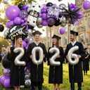 Graduation Balloons Arch Garland Kit, Graduation Party Decoration, Black Purple Silver Balloon Star Balloon Grad Foil Balloons 2026 Banner for College School Class of 2026 Congrats Grad Party Supplies