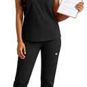 Women' s Sleeveless Scrub Top with Athletic Joggers, 11 Pockets | stand collar style, silky-soft 4-way stretch comfort, breathable cool feel, wrinkle-resistant easy care for long shifts (Black, S)
