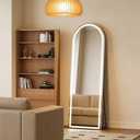 NEWBULIG 59"x15.75" Arched Full Length Mirror with Light, 3 Color Lighting Full Body Floor Mirror with Aluminum Alloy Thin Frame, Wall or Standing Mirror for Bedroom, Living Room, Dressing Room, White