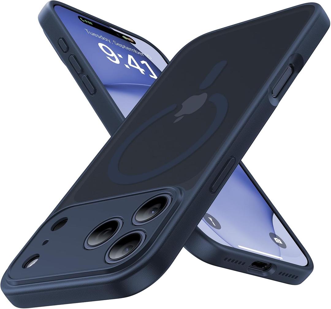 Magnetic Shockproof for iPhone 17 Pro Case,[Camera Protection][Compatible with Magsafe][Non-Slip][Mil-Grade Protection]Slim Anti-Yellow Translucent Matte Phone Case for iPhone 17 Pro,Navy Blue