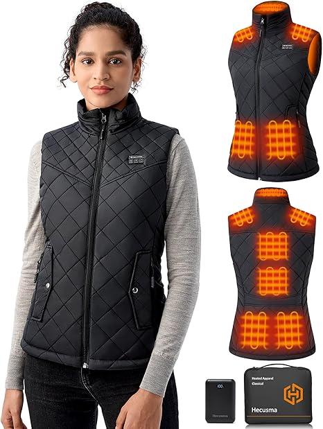 Quilted Heated Vest Women with Battery Pack 16000mAh 7.4V, Warming Heated Vest for Women, Smart Women's Heating Vests, Size S